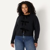 Amazon Essentials Women’s Regular-Fit Long-Sleeve Tie Front Cardigan with Bows, Blouson Sleeve, Rib Cuff(Black)