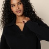 Amazon Essentials Women’s Regular-Fit Midweight Cotton Polo Pullover Sweater, Long Sleeve, V Neck, Collared(Black)