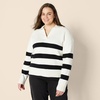 Amazon Essentials Women’s Regular-Fit Midweight Cotton Polo Pullover Sweater, Long Sleeve, V Neck, Collared(Eggshell White Black Big Stripe)