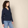 Amazon Essentials Women’s Regular-Fit Midweight Cotton Polo Pullover Sweater, Long Sleeve, V Neck, Collared(Navy)