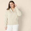 Amazon Essentials Women’s Regular-Fit Midweight Cotton Polo Pullover Sweater, Long Sleeve, V Neck, Collared(Sand Heather)