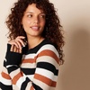 Amazon Essentials Women’s Regular-Fit Soft Touch Crewneck Long-Sleeve Sweater(Black Brown Rugby Stripe)