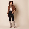 Amazon Essentials Women’s Regular-Fit Soft Touch Crewneck Long-Sleeve Sweater(Black Brown Rugby Stripe)