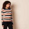 Amazon Essentials Women’s Regular-Fit Soft Touch Crewneck Long-Sleeve Sweater(Black Brown Rugby Stripe)