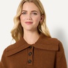 Amazon Essentials Women’s Relaxed-Fit Button Collar Sweater, Ribbed, Soft Cotton Blend, Dropped Shoulders(Caramel Heather)