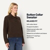 Amazon Essentials Women’s Relaxed-Fit Button Collar Sweater, Ribbed, Soft Cotton Blend, Dropped Shoulders(Charcoal Heather)
