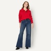Amazon Essentials Women’s Relaxed-Fit Button Collar Sweater, Ribbed, Soft Cotton Blend, Dropped Shoulders(Red)