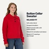 Amazon Essentials Women’s Relaxed-Fit Button Collar Sweater, Ribbed, Soft Cotton Blend, Dropped Shoulders(Red)