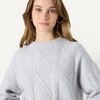 Amazon Essentials Women’s Relaxed-Fit Cable Crewneck Sweater(Light Grey Heather)