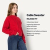 Amazon Essentials Women’s Relaxed-Fit Cable Crewneck Sweater(Red)