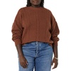 Amazon Essentials Women’s Relaxed-Fit Cable Knit Sweater, Soft-Touch Modern Crewneck (Plus(Dark Toffee Brown)