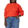 Amazon Essentials Women’s Relaxed-Fit Cable Knit Sweater, Soft-Touch Modern Crewneck (Plus(Poppy Red)