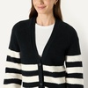 Amazon Essentials Women’s Soft Touch Ribbed V Neck Blouson Cardigan Sweater(Black Ivory Stripe)
