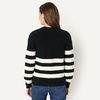 Amazon Essentials Women’s Soft Touch Ribbed V Neck Blouson Cardigan Sweater(Black Ivory Stripe)