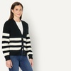 Amazon Essentials Women’s Soft Touch Ribbed V Neck Blouson Cardigan Sweater(Black Ivory Stripe)