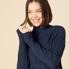 Amazon Essentials Women’s Winter Long-Sleeve Sweater, Soft Touch Funnel Neck Cable Knit(Navy)