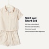 Amazon Essentials x Sofia Grainge Toddlers and Baby Boys’ Cotton Linen Short Sleeve Shirt & Shorts Play Set(Taupe Even Stripe)