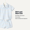 Amazon Essentials x Sofia Grainge Toddlers and Baby Boys’ Cotton Pique Short Sleeve Shirt & Shorts Play Set(Blue Uneven Thin Stripe)