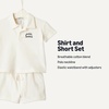 Amazon Essentials x Sofia Grainge Toddlers and Baby Boys’ Cotton Pique Short Sleeve Shirt & Shorts Play Set(Ivory Navy Petit Soleil)