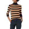 Amazon Essentials Women’s Classic-Fit Lightweight Long-Sleeve Sweater(Black Camel Rugby Stripe)