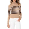 Amazon Essentials Women’s Classic-Fit Lightweight Long-Sleeve Sweater(Camel Heather/Navy Placed Stripe)