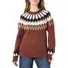 Amazon Essentials Women’s Oversized-Fit Fair Isle Crewneck Sweater, Heavyweight Cotton-Blend, Raglan Sleeves, Ribbed Trim(Dark Brown Mint Green Chevron)