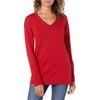 Amazon Essentials Women’s Regular Fit Lightweight V-Neck Tunic Sweater, Long Sleeve(Red)