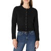 Amazon Essentials Women’s Regular-Fit Faux Mohair Wool Blend Sweater Cardigan with Gold Buttons, High Round Neckline(Black)