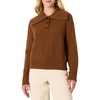 Amazon Essentials Women’s Relaxed-Fit Button Collar Sweater, Ribbed, Soft Cotton Blend, Dropped Shoulders(Caramel Heather)