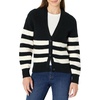 Amazon Essentials Women’s Soft Touch Ribbed V Neck Blouson Cardigan Sweater(Black Ivory Stripe)