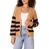 Amazon Essentials Women’s Soft Touch Ribbed V Neck Blouson Cardigan Sweater(Camel Heather Black Stripe)