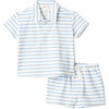 Amazon Essentials x Sofia Grainge Toddlers and Baby Boys’ Cotton Pique Short Sleeve Shirt & Shorts Play Set(Blue Uneven Thin Stripe)