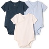 Amazon Essentials x Sofia Grainge Unisex Babies’ Side Snap Short Sleeve Bodysuit, Pack of 3(Dark Navy/Ivory/Light Blue)