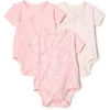 Amazon Essentials x Sofia Grainge Unisex Babies’ Side Snap Short Sleeve Bodysuit, Pack of 3(Delicate Floral/Pink/Ivory)