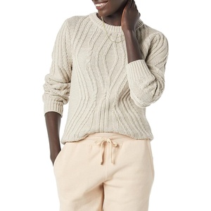 Amazon Essentials Women’s 100% Cotton Crewneck Cable Sweater(Beige)