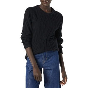 Amazon Essentials Women’s 100% Cotton Crewneck Cable Sweater(Black)