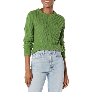 Amazon Essentials Women’s 100% Cotton Crewneck Cable Sweater(Green)