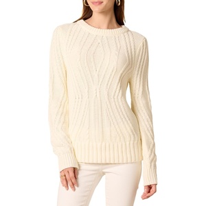 Amazon Essentials Women’s 100% Cotton Crewneck Cable Sweater(Ivory)