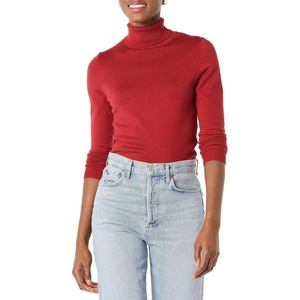 Amazon Essentials Women’s Classic-Fit Lightweight Long-Sleeve Sweater(Dark Red)