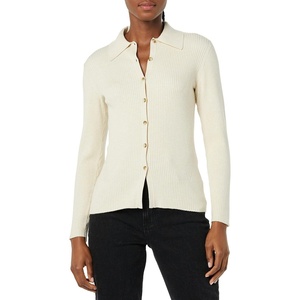 Amazon Essentials Women’s Fine Gauge Stretch Polo Ribbed Cardigan (Previously Daily Ritual)(Sand Heather)