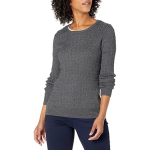 Amazon Essentials Women’s Lightweight Cable Knit Long Sleeve Sweater(Charcoal Heather)