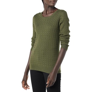 Amazon Essentials Women’s Lightweight Cable Knit Long Sleeve Sweater(Dark Olive)