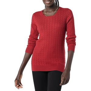 Amazon Essentials Women’s Lightweight Cable Knit Long Sleeve Sweater(Dark Red)