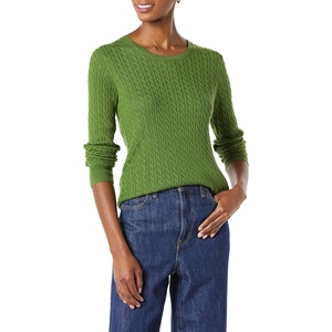 Amazon Essentials Women’s Lightweight Cable Knit Long Sleeve Sweater(Green)