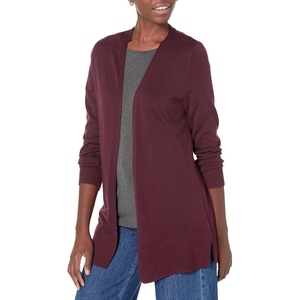 Amazon Essentials Women’s Lightweight Long-Sleeve Open-Front Long Cardigan Sweater, Regular Fit(Burgundy)