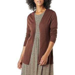 Amazon Essentials Women’s Lightweight Long-Sleeve Open-Front Long Cardigan Sweater, Regular Fit(Dark Chestnut Brown Heather)