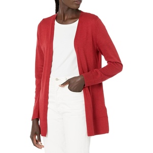 Amazon Essentials Women’s Lightweight Long-Sleeve Open-Front Long Cardigan Sweater, Regular Fit(Dark Red)