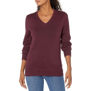 Amazon Essentials Women’s Lightweight Long-Sleeve V-Neck Cotton Sweater(Burgundy)