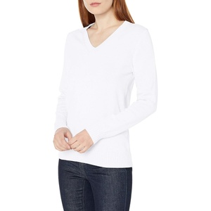 Amazon Essentials Women’s Lightweight Long-Sleeve V-Neck Cotton Sweater(White)