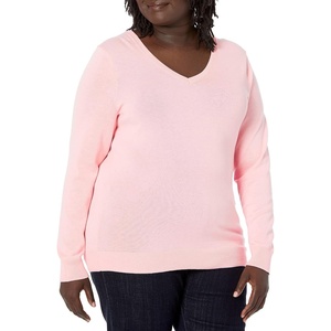 Amazon Essentials Women’s Lightweight Long-Sleeve V-Neck Sweater(Light Pink)